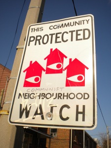Neighbourhood Watch with "communist" written on it